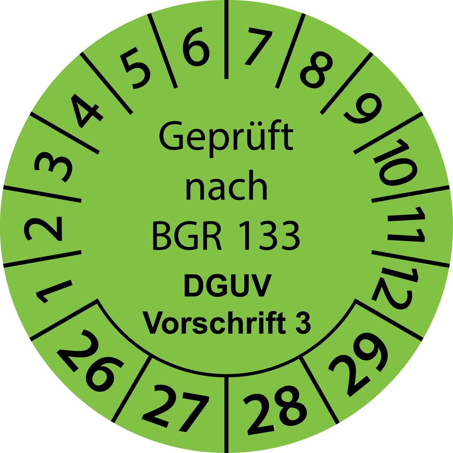 Mehrjahresprüfetiketten, Geprüft nach BGR 133, DGUV Vorschrift 3, Startjahr: 2026 aus Papier oder Plastik