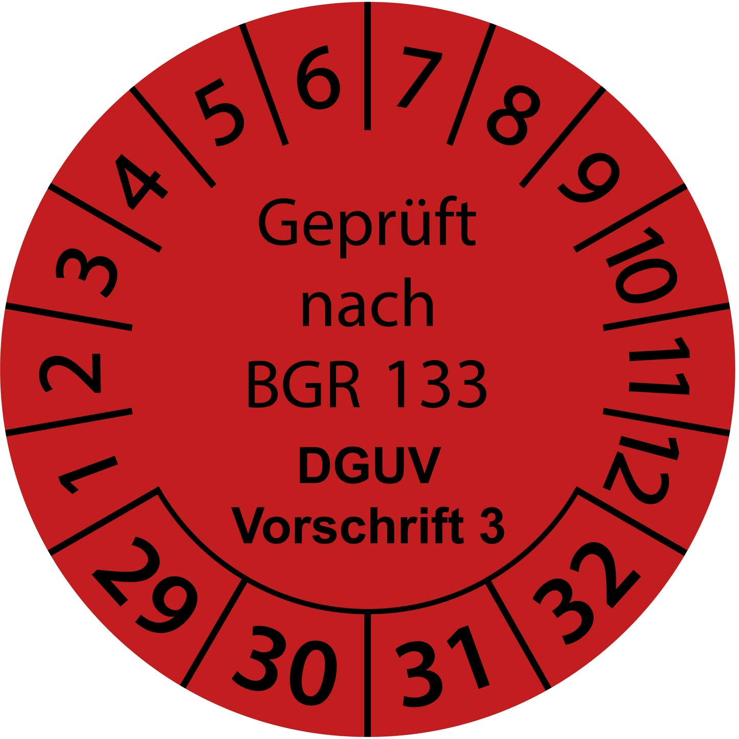 Mehrjahresprüfetiketten, Geprüft nach BGR 133, DGUV Vorschrift 3, Startjahr: 2029 aus Papier oder Plastik