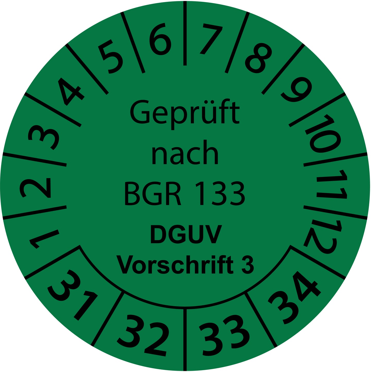 Mehrjahresprüfetiketten, Geprüft nach BGR 133, DGUV Vorschrift 3, Startjahr: 2031 aus Papier oder Plastik