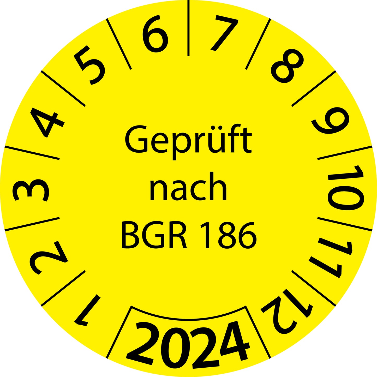 Einjahresprüfetiketten, Geprüft nach BGR 186, Startjahr: 2024 aus Papier oder Plastik