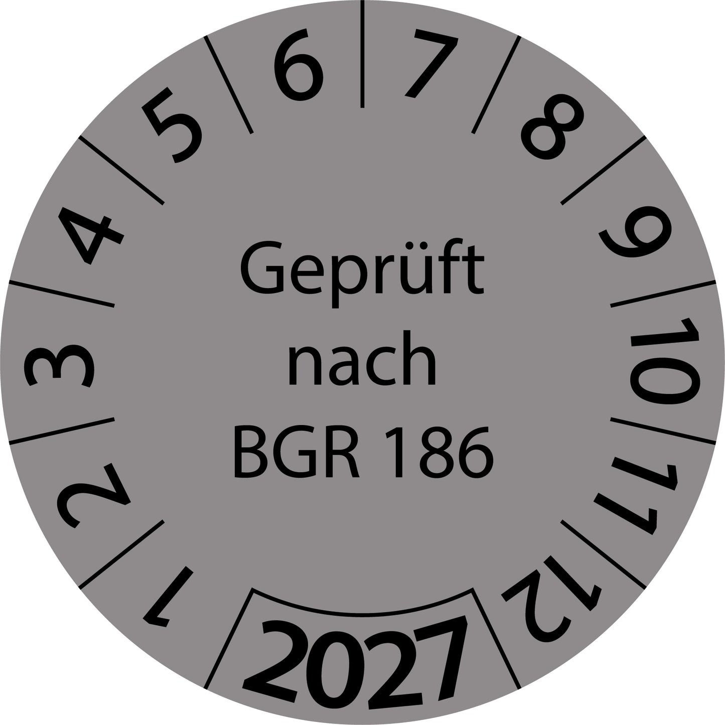 Einjahresprüfetiketten, Geprüft nach BGR 186, Startjahr: 2027 aus Papier oder Plastik