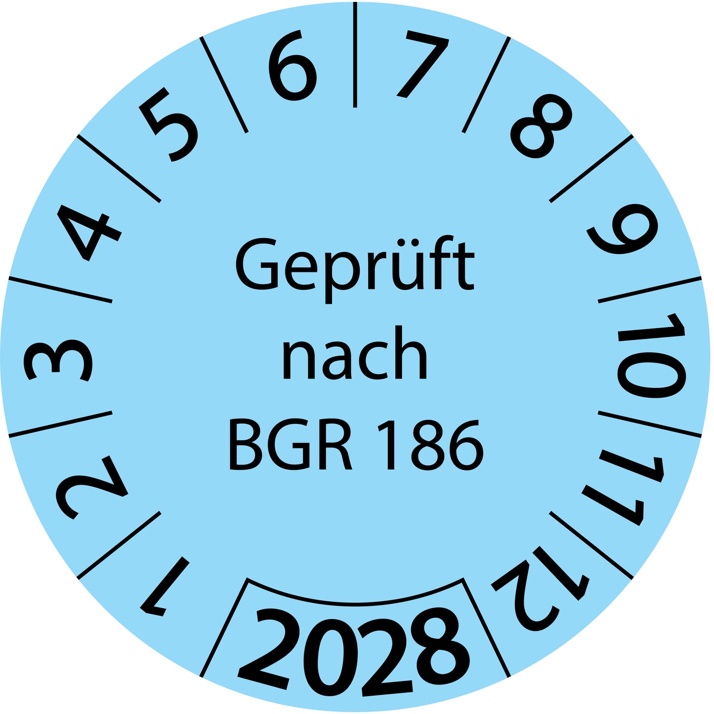 Einjahresprüfetiketten, Geprüft nach BGR 186, Startjahr: 2028 aus Papier oder Plastik