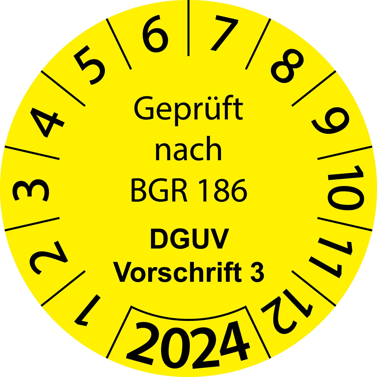 Einjahresprüfetiketten, Geprüft nach BGR 186, DGUV, Vorschrift 3, Startjahr: 2024 aus Papier oder Plastik