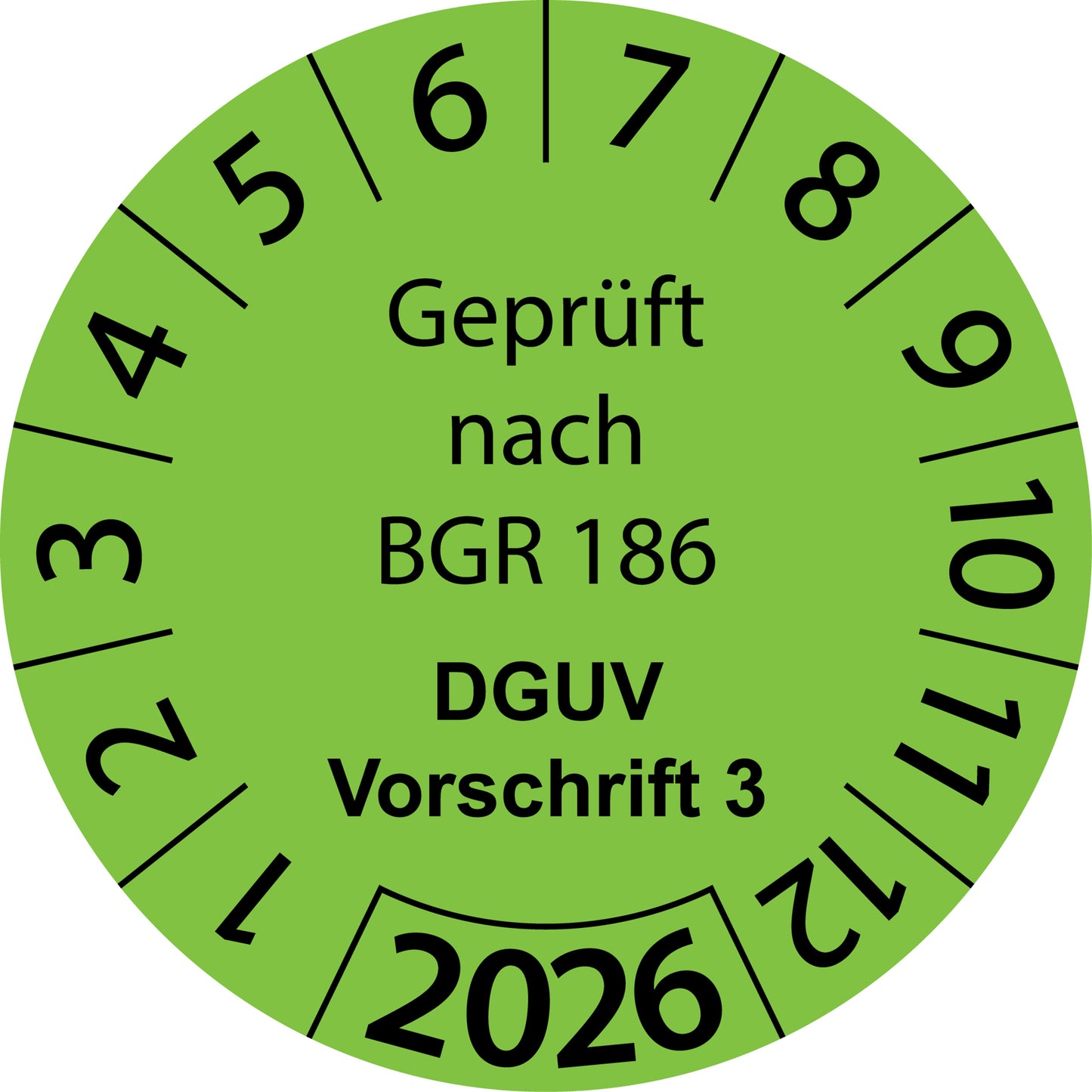 Einjahresprüfetiketten, Geprüft nach BGR 186, DGUV Vorschrift 3, Startjahr: 2026 aus Papier oder Plastik