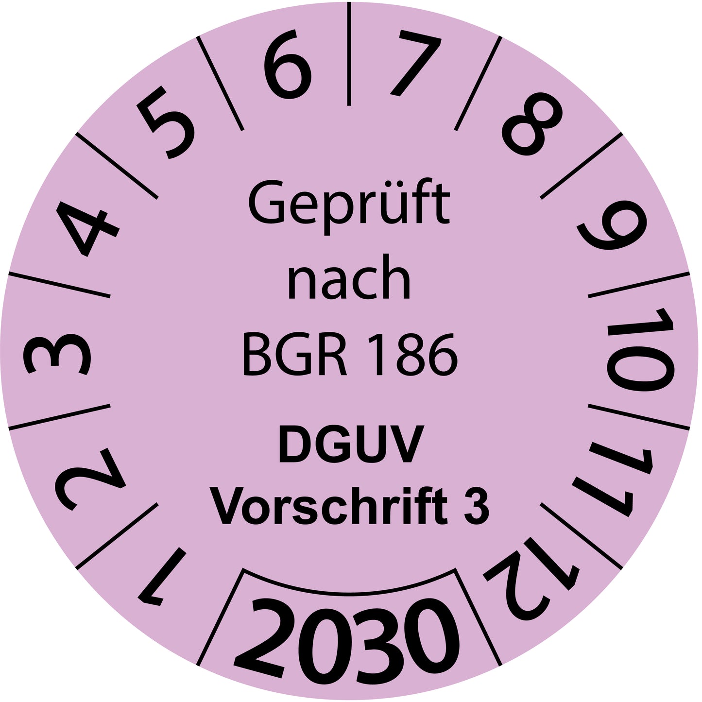 Einjahresprüfetiketten, Geprüft nach BGR 186, DGUV Vorschrift 3, Startjahr: 2030 aus Papier oder Plastik