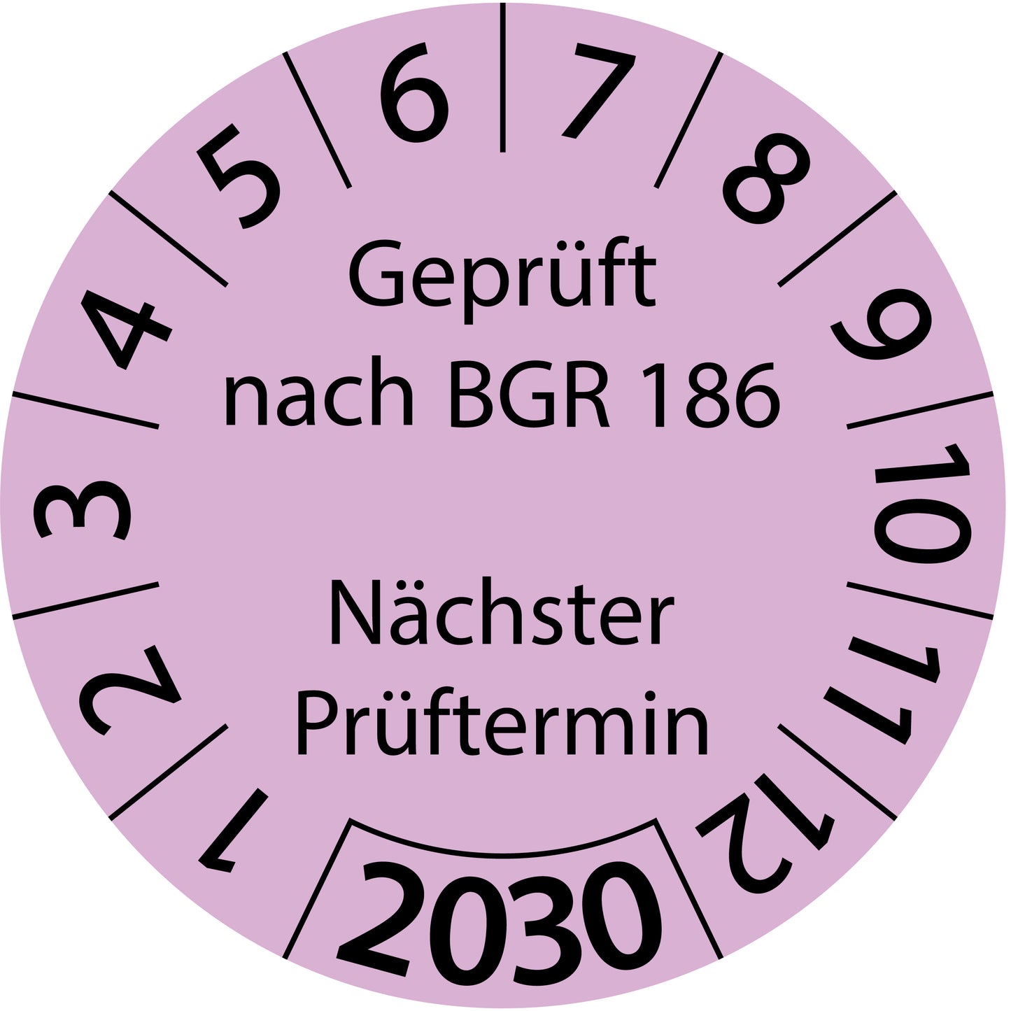 Einjahresprüfetiketten, Geprüft nach BGR 186, Nächster Prüftermin, Startjahr: 2030 aus Papier oder Plastik