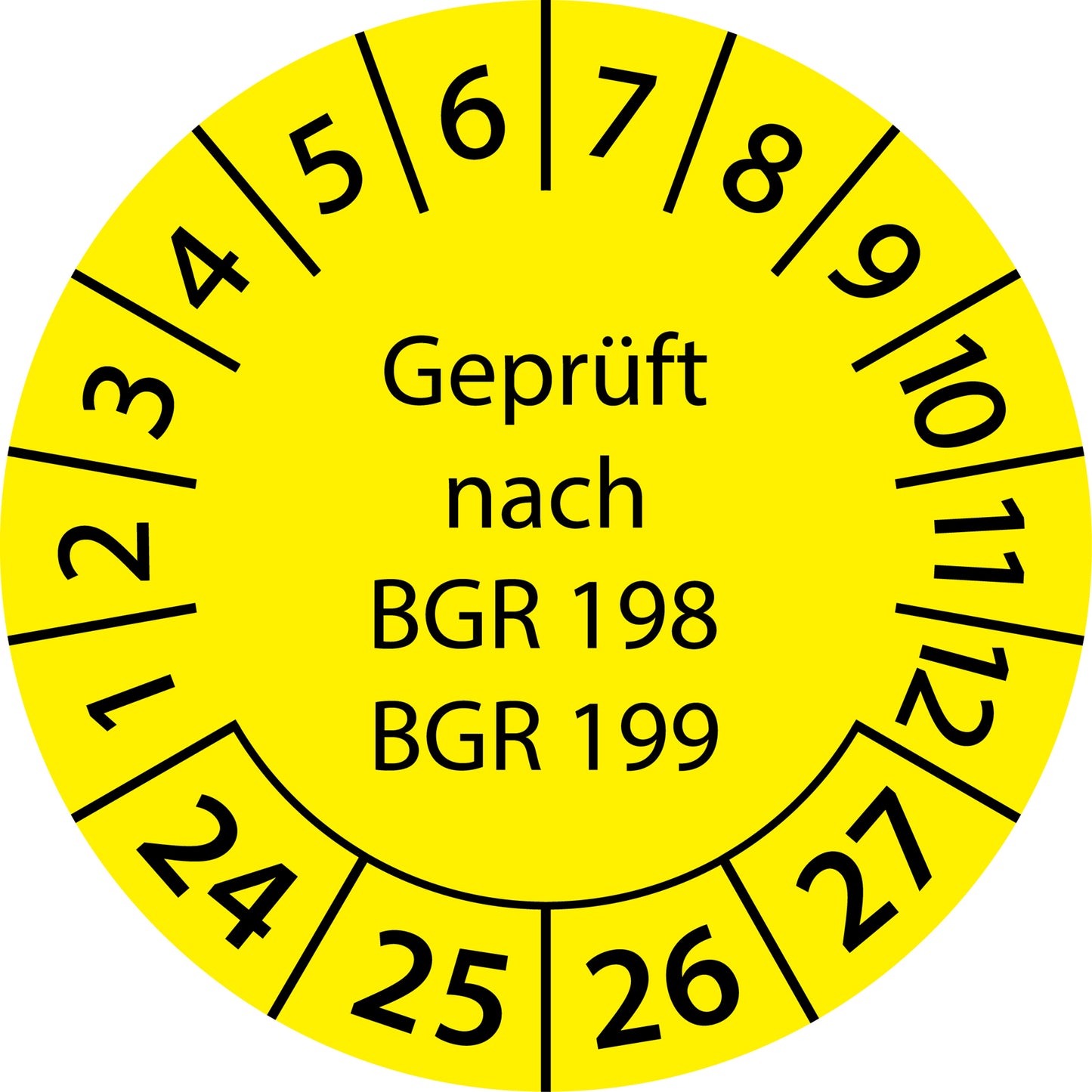 Mehrjahresprüfetiketten, Geprüft nach BGR 198 + BGR 199, Startjahr: 2024 aus Papier oder Plastik