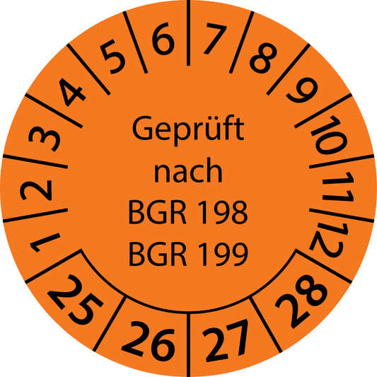 Mehrjahresprüfetiketten, Geprüft nach BGR 198 + 199, Startjahr: 2025 aus Papier oder Plastik