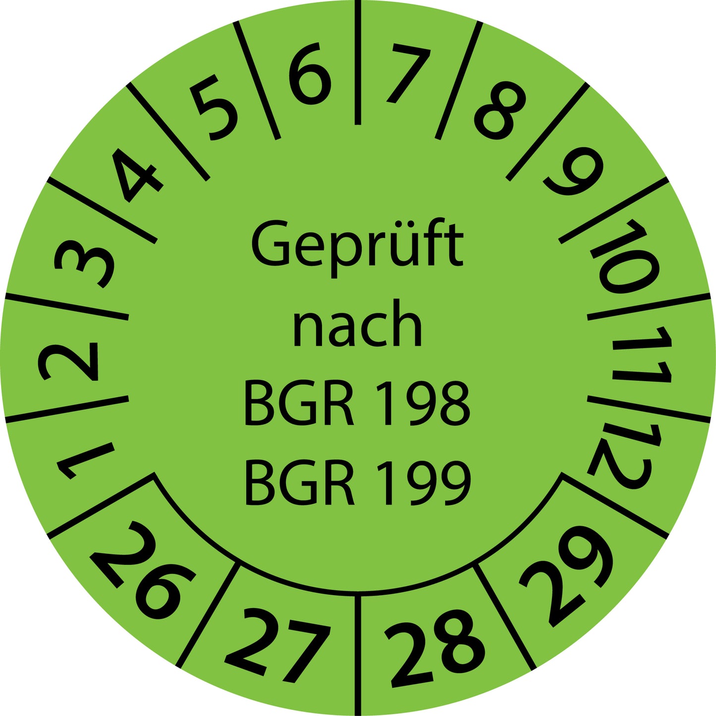 Mehrjahresprüfetiketten, Geprüft nach BGR 198 + 199, Startjahr: 2026 aus Papier oder Plastik