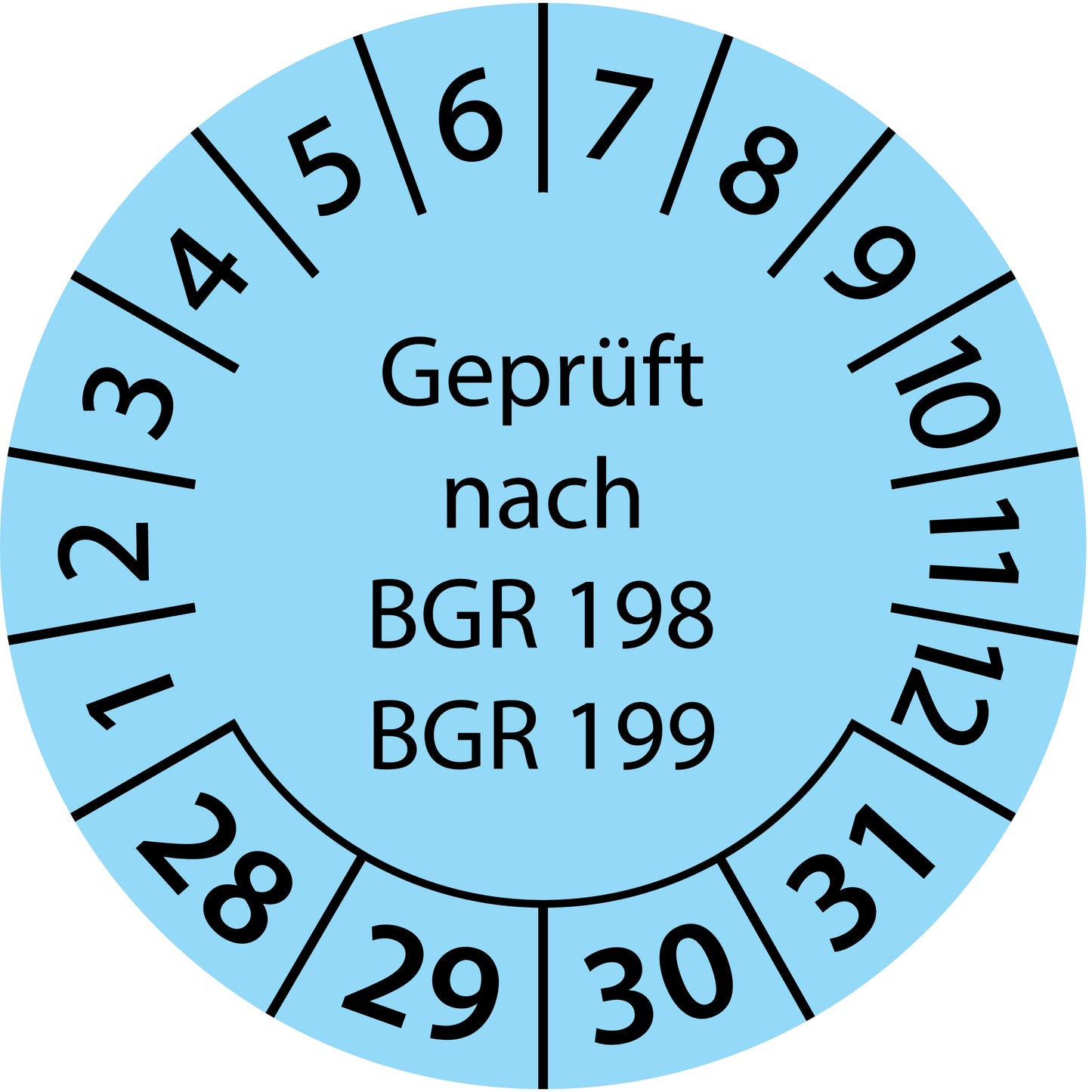 Mehrjahresprüfetiketten, Geprüft nach BGR 198 + 199, Startjahr: 2028 aus Papier oder Plastik