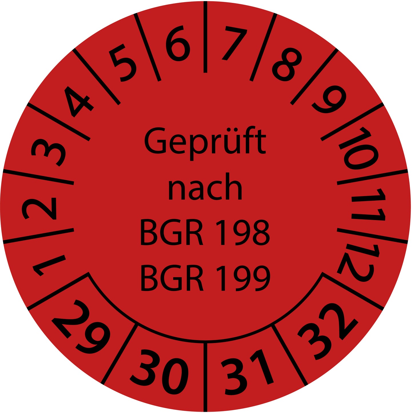 Mehrjahresprüfetiketten, Geprüft nach BGR 198 + 199, Startjahr: 2029 aus Papier oder Plastik