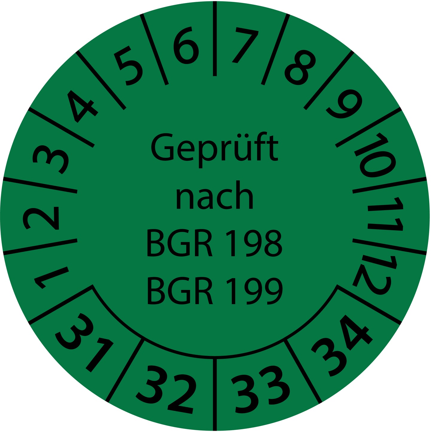 Mehrjahresprüfetiketten, Geprüft nach BGR 198 + 199, Startjahr: 2031 aus Papier oder Plastik