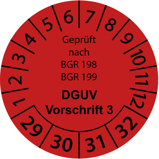 Mehrjahresprüfetiketten, Geprüft nach BGR 198 + 199, DGUV Vorschrift 3, Startjahr: 2029 aus Papier oder Plastik