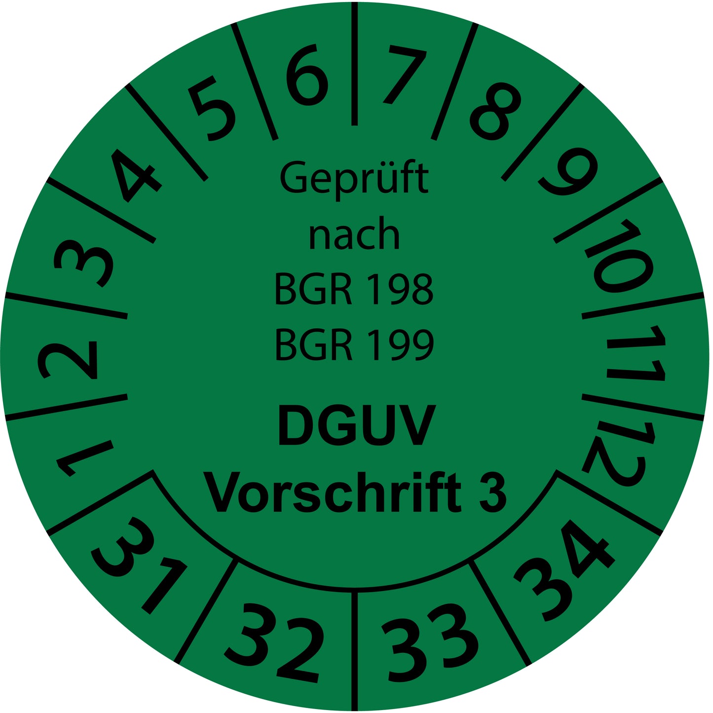 Mehrjahresprüfetiketten, Geprüft nach BGR 198 + 199, DGUV Vorschrift 3, Startjahr: 2031 aus Papier oder Plastik