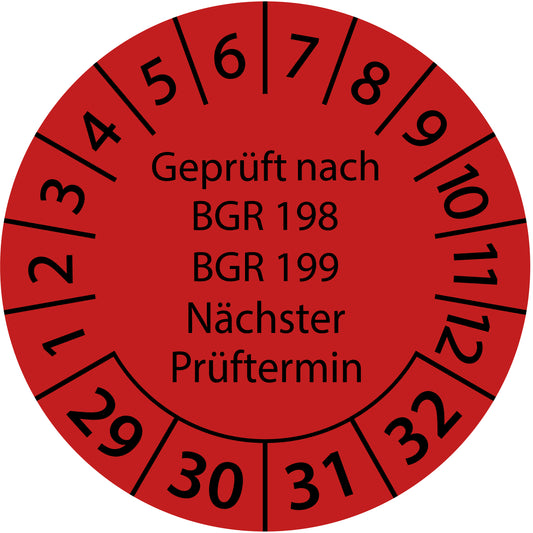 Mehrjahresprüfetiketten, Geprüft nach BGR 198 + 199, Nächster Prüftermin, Startjahr: 2029 aus Papier oder Plastik