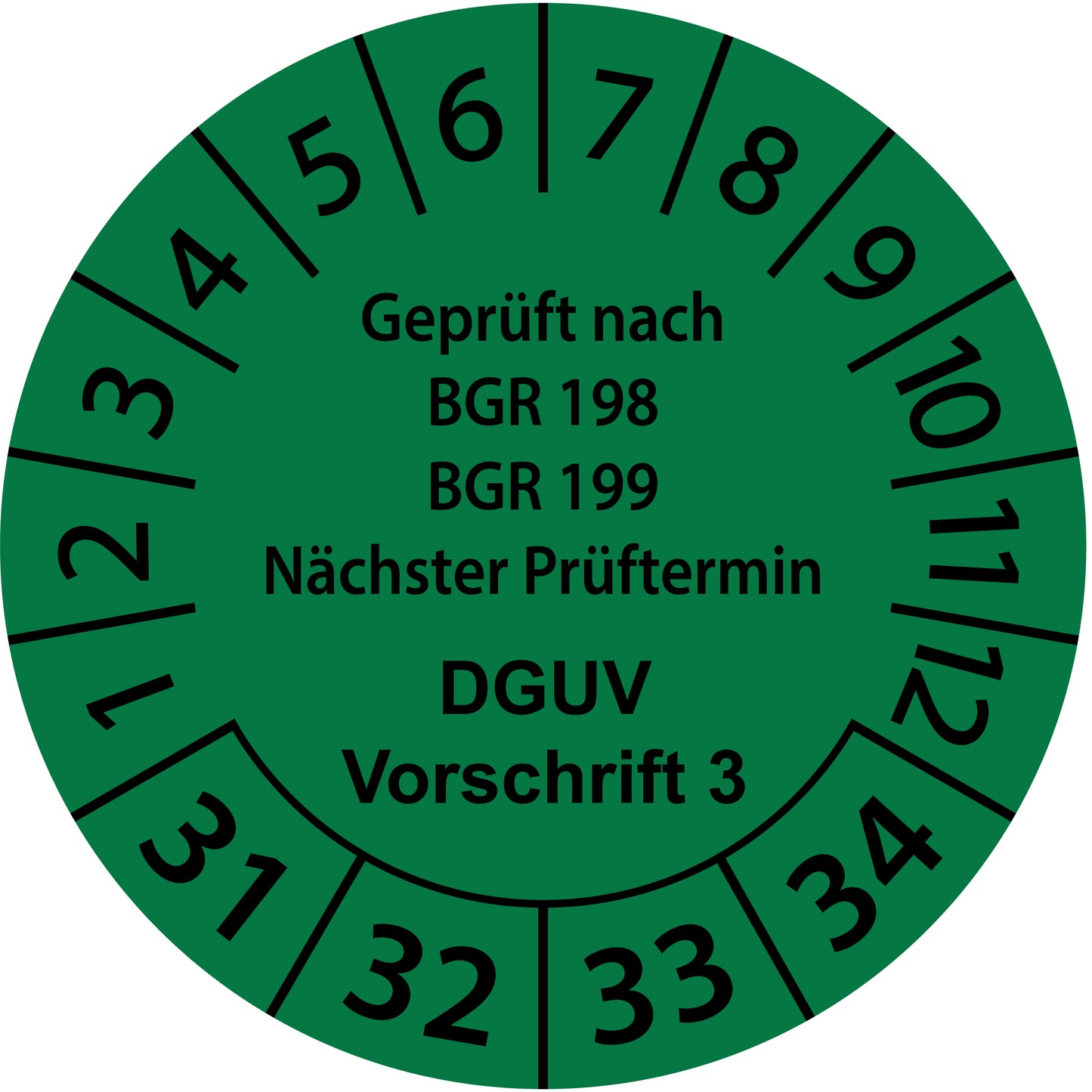 Mehrjahresprüfetiketten, Geprüft nach BGR 198 + 199, Nächster Prüftermin, DGUV Vorschrift 3, Startjahr: 2031 aus Papier oder Plastik