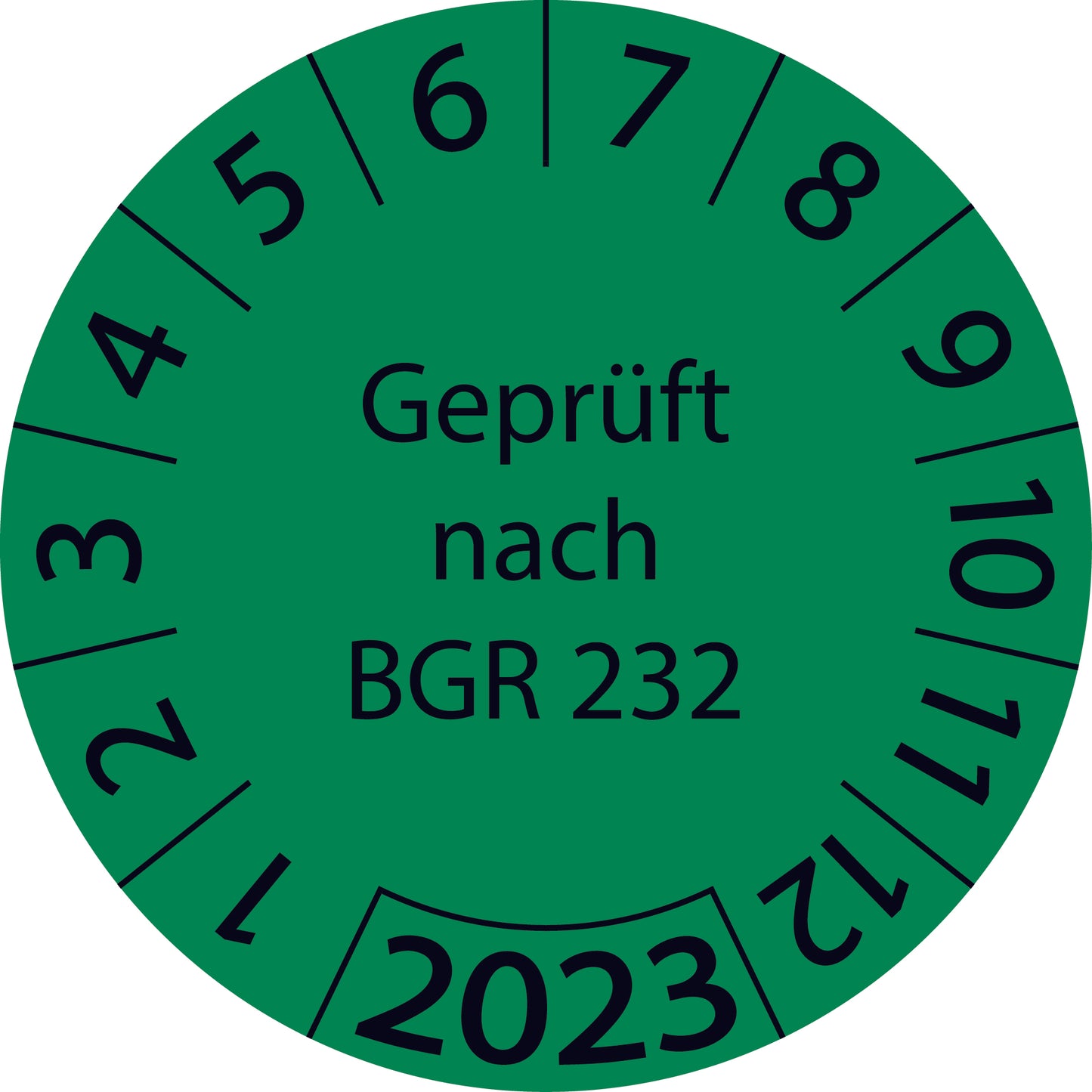 Einjahresprüfetiketten, Geprüft nach BGR 232, Startjahr: 2023 aus Papier oder Plastik