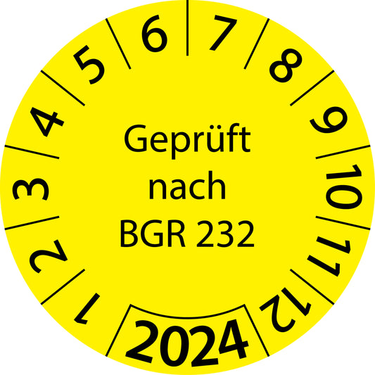 Einjahresprüfetiketten, Geprüft nach BGR 232, Startjahr: 2024 aus Papier oder Plastik