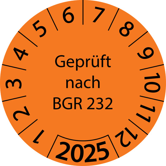 Einjahresprüfetiketten, Geprüft nach BGR 232, Startjahr: 2025 aus Papier oder Plastik