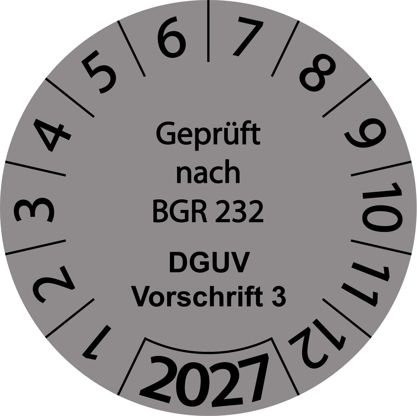 Einjahresprüfetiketten, Geprüft nach BGR 232, DGUV Vorschrift 3, Startjahr: 2027 aus Papier oder Plastik
