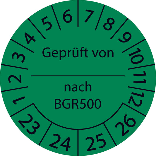 Mehrjahresprüfetiketten, Geprüft von... nach BGR 500, Startjahr: 2023 aus Papier oder Plastik