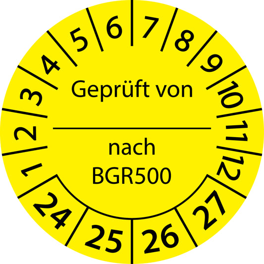 Mehrjahresprüfetiketten, Geprüft von... nach BGR 500, Startjahr: 2024 aus Papier oder Plastik