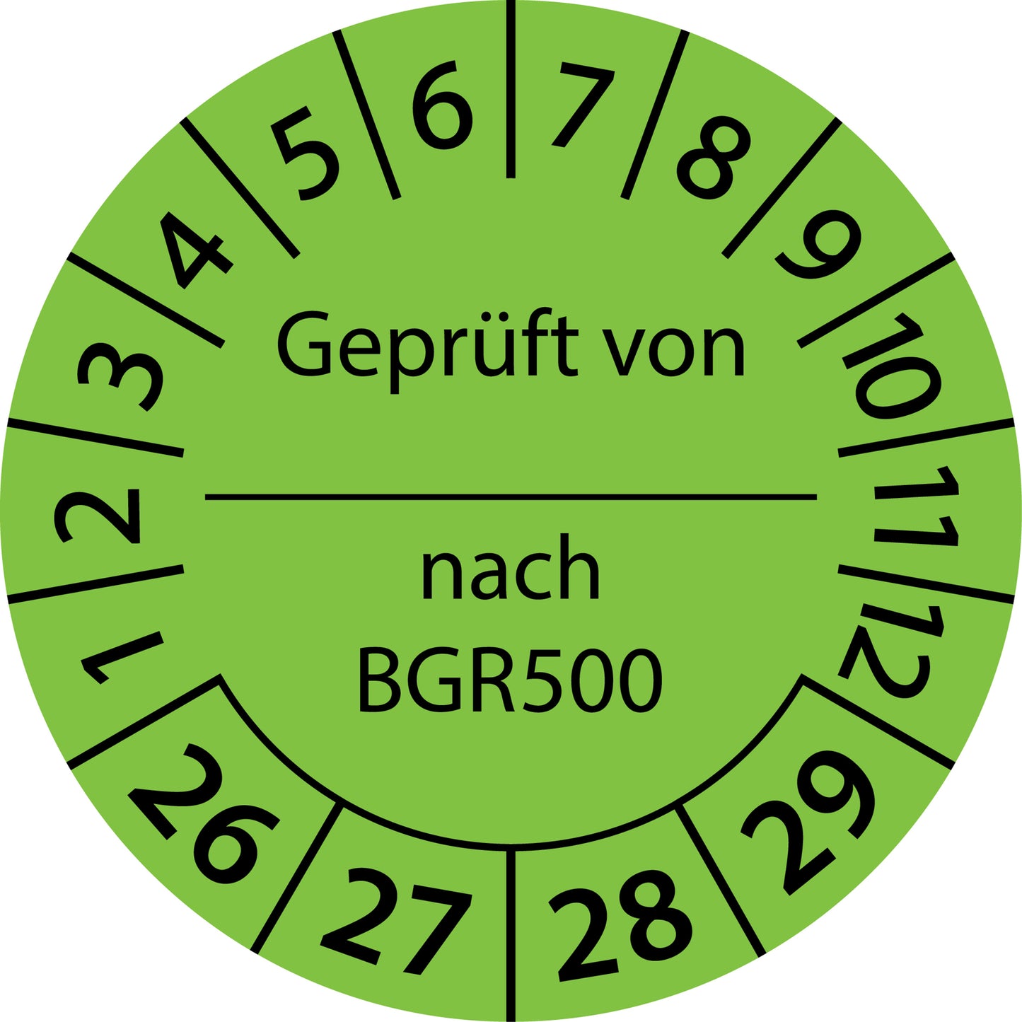 Mehrjahresprüfetiketten, Geprüft von ... nach BGR 500, Startjahr: 2026 aus Papier oder Plastik