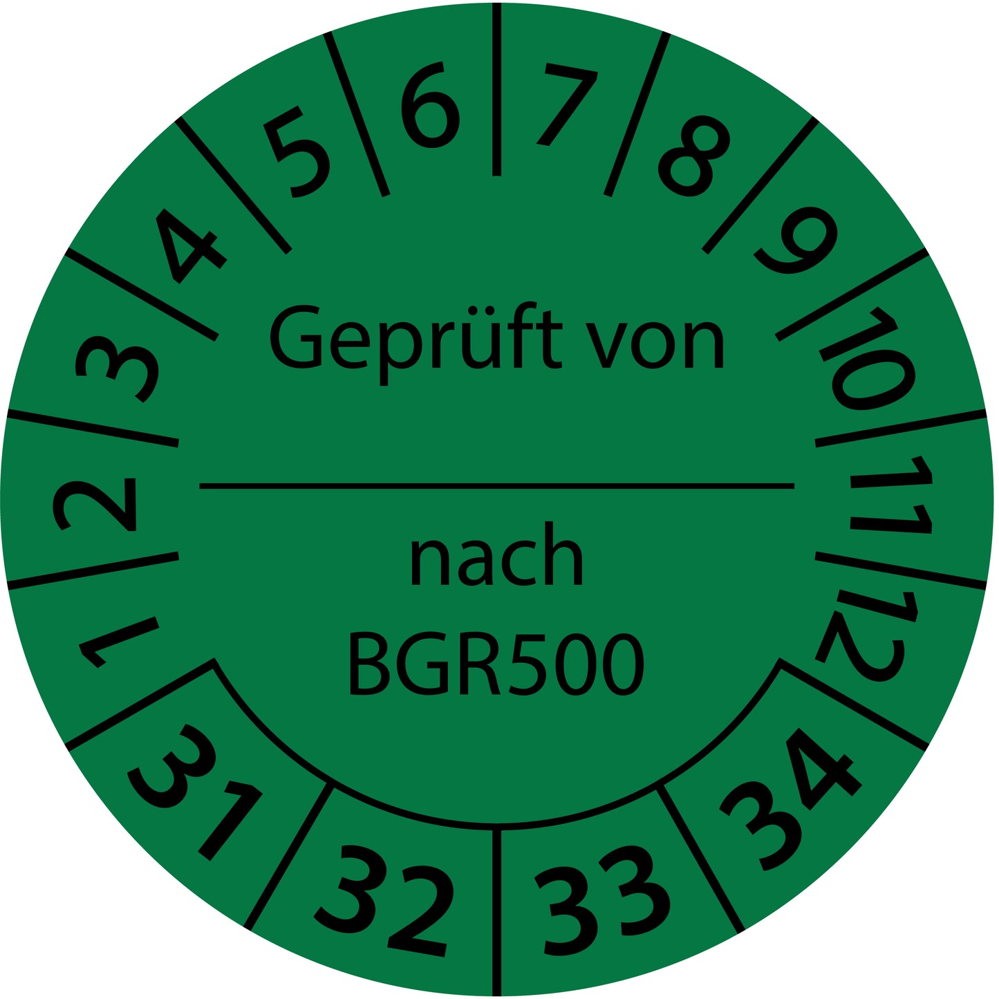 Mehrjahresprüfetiketten, Geprüft von ... nach BGR 500, Startjahr: 2031 aus Papier oder Plastik