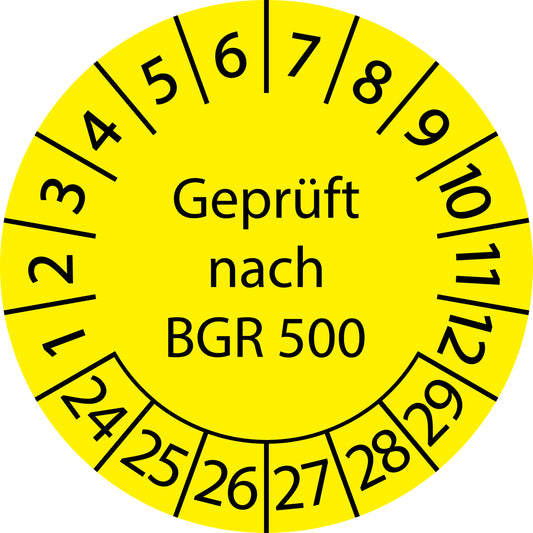 Mehrjahresprüfetiketten, Geprüft nach BGR 500, Startjahr: 2024 aus Papier oder Plastik