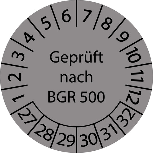 Mehrjahresprüfetiketten, Geprüft von BGR 500, Startjahr: 2027 aus Papier oder Plastik