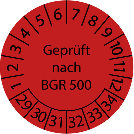 Mehrjahresprüfetiketten, Geprüft nach BGR 500, Startjahr: 2029 aus Papier oder Plastik