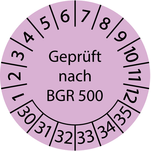 Mehrjahresprüfetiketten, Geprüft nach BGR 500, Startjahr: 2030 aus Papier oder Plastik