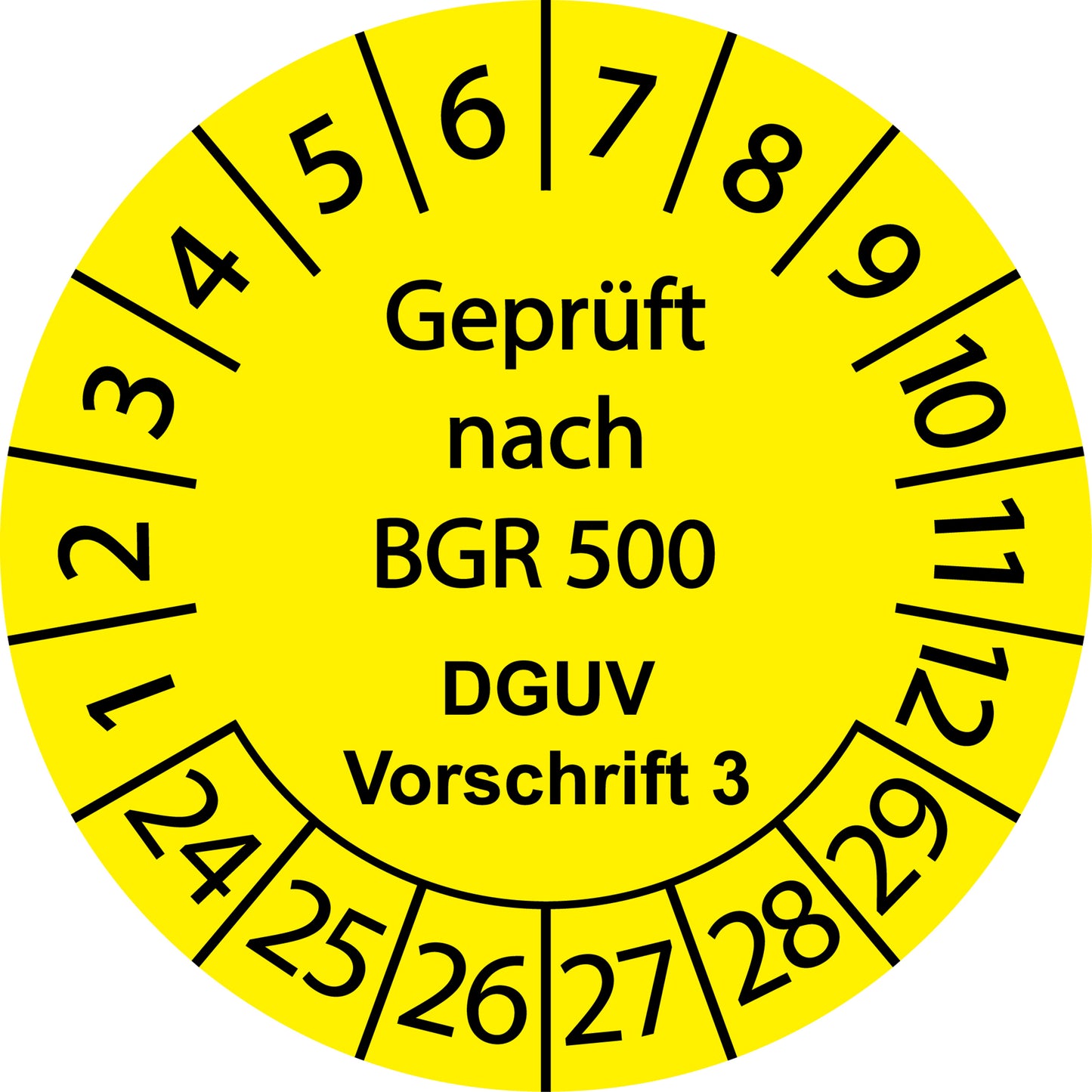 Mehrjahresprüfetiketten, Geprüft nach BGR 500, DGUV Vorschrift 3, Startjahr: 2024 aus Papier oder Plastik