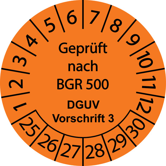 Mehrjahresprüfetiketten, Geprüft nach BGR 500, DGUV Vorschrift 3, Startjahr: 2025 aus Papier oder Plastik