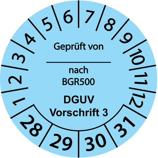 Mehrjahresprüfetiketten, Geprüft von ... nach BGR 500, DGUV Vorschrift 3, Startjahr: 2028 aus Papier oder Plastik