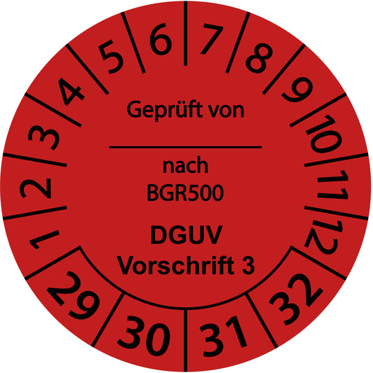 Mehrjahresprüfetiketten, Geprüft von ... nach BGR 500, DGUV Vorschrift 3, Startjahr: 2029 aus Papier oder Plastik