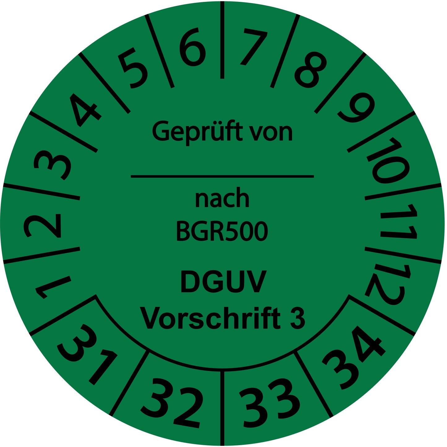 Mehrjahresprüfetiketten, Geprüft von ... nach BGR 500, DGUV Vorschrift 3, Startjahr: 2031 aus Papier oder Plastik