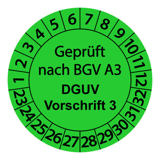 Mehrjahresprüfetiketten, Geprüft nach BGV A3, DGUV Vorschrift 3, Startjahr: 2023 aus Papier oder Plastik