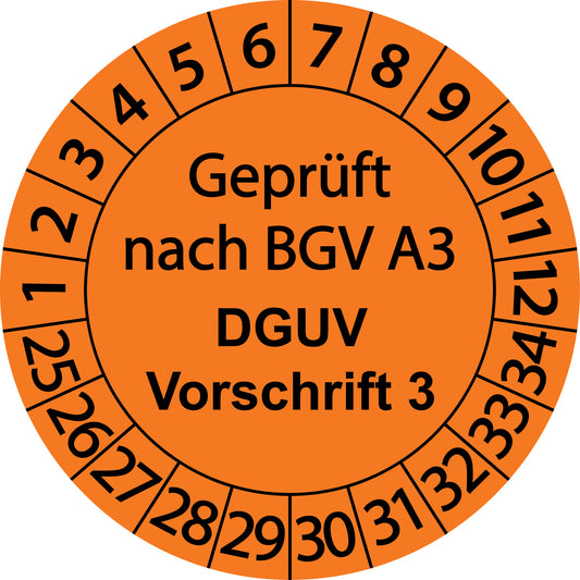 Mehrjahresprüfetiketten, Geprüft nach BGV A3, DGUV Vorschrift 3, Startjahr: 2025 aus Papier oder Plastik