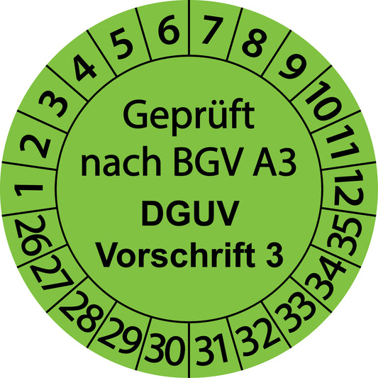 Mehrjahresprüfetiketten, Geprüft nach BGV A3, DGUV Vorschrift 3, Startjahr: 2026 aus Papier oder Plastik