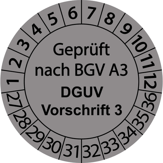 Mehrjahresprüfetiketten, Geprüft nach BGV A3, DGUV Vorschrift 3, Startjahr: 2027 aus Papier oder Plastik
