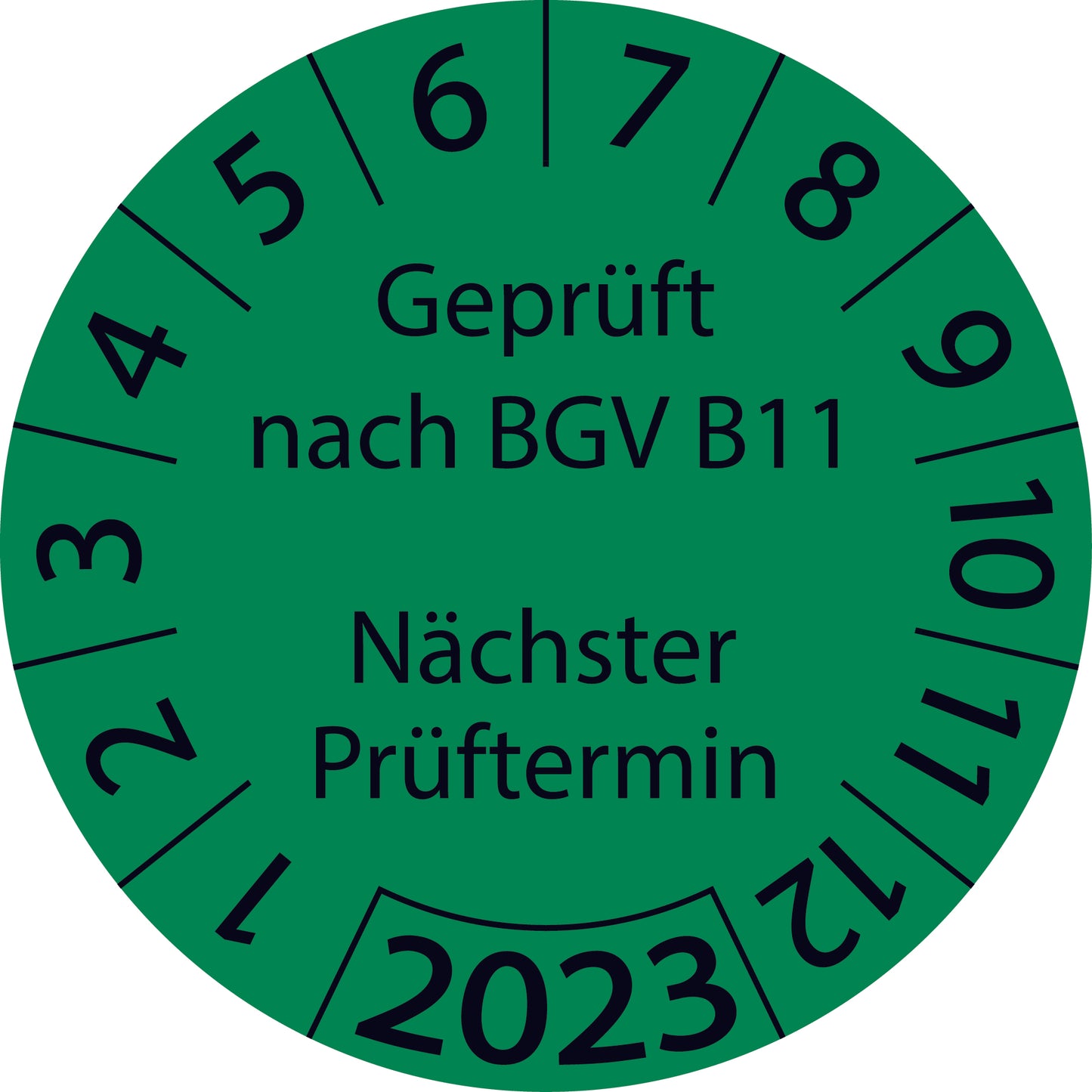 Einjahresprüfetiketten, Geprüft nach BGV B11 Nächster Prüftermin, Startjahr: 2023 aus Papier oder Plastik