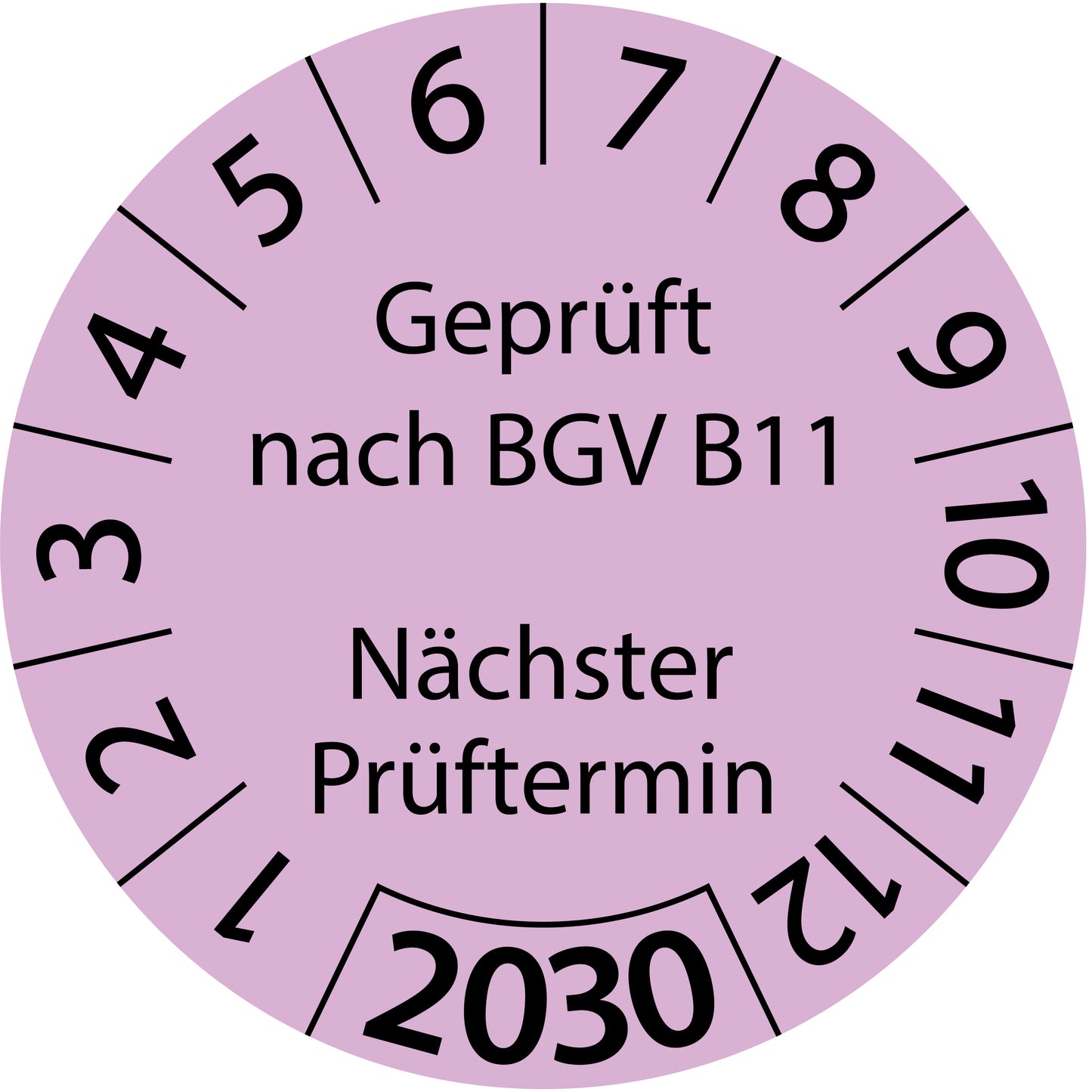 Einjahresprüfetiketten, Geprüft nach BGV B11, Nächster Prüftermin, Startjahr: 2030 aus Papier oder Plastik