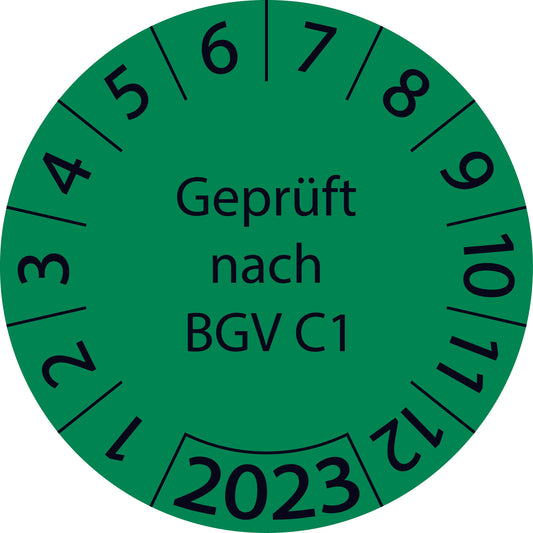 Einjahresprüfetiketten, Geprüft nach BGV C1, Startjahr: 2023 aus Papier oder Plastik