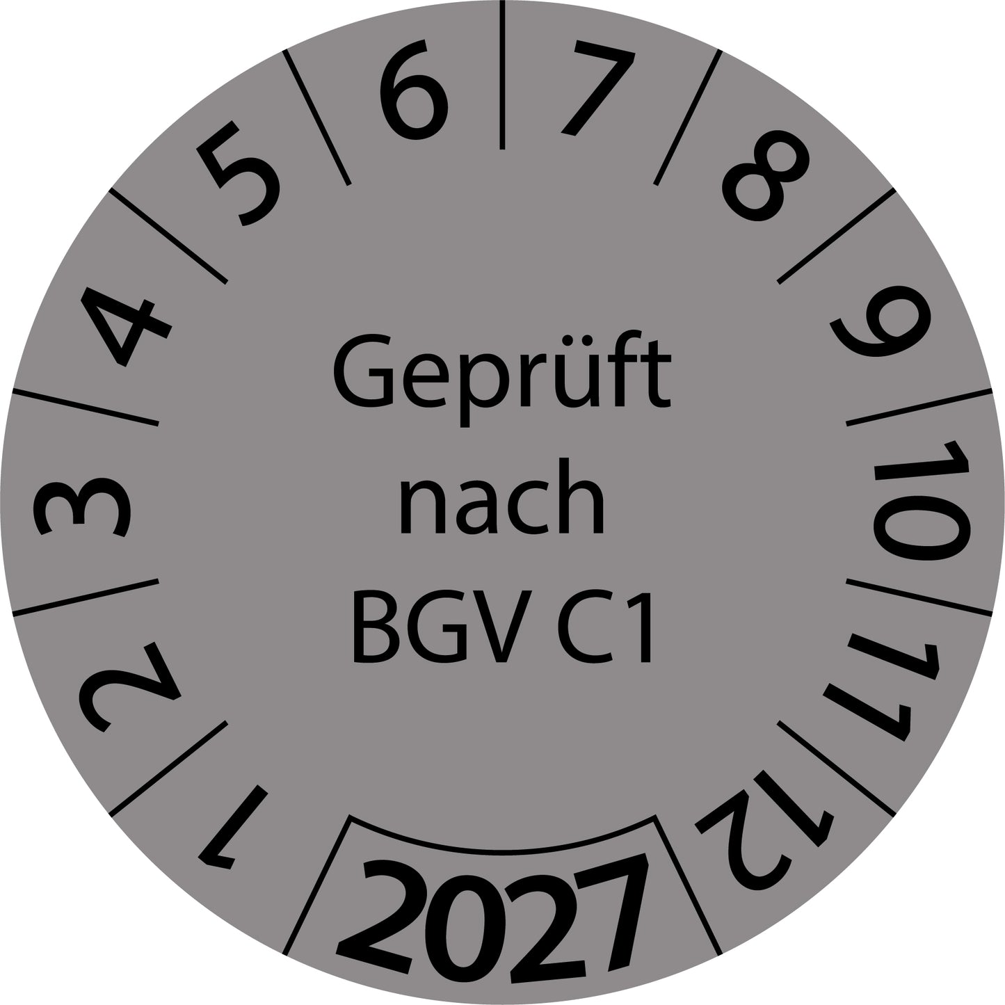 Einjahresprüfetiketten, Geprüft nach BGV C1, Startjahr: 2027 aus Papier oder Plastik