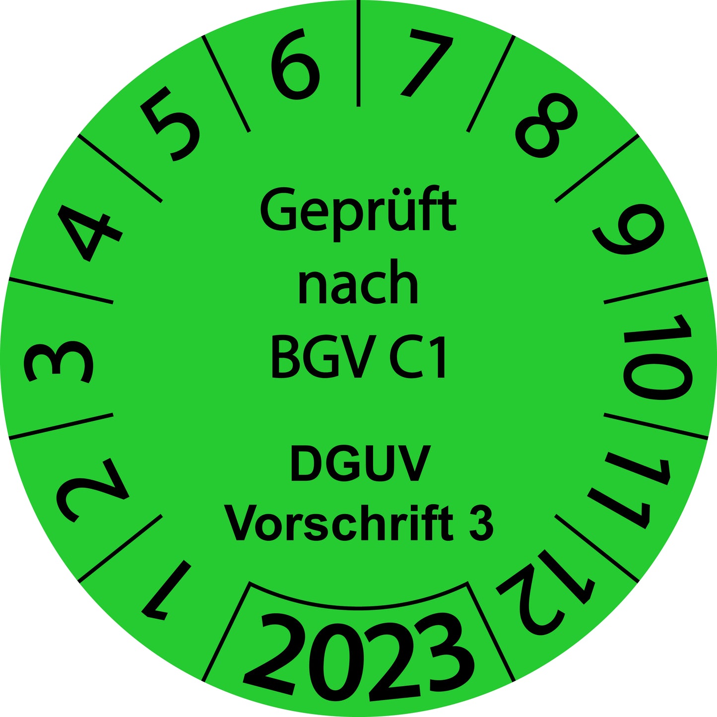 Einjahresprüfetiketten, Geprüft nach BGV C1, DGUV Vorschrift 1, Startjahr: 2023 aus Papier oder Plastik