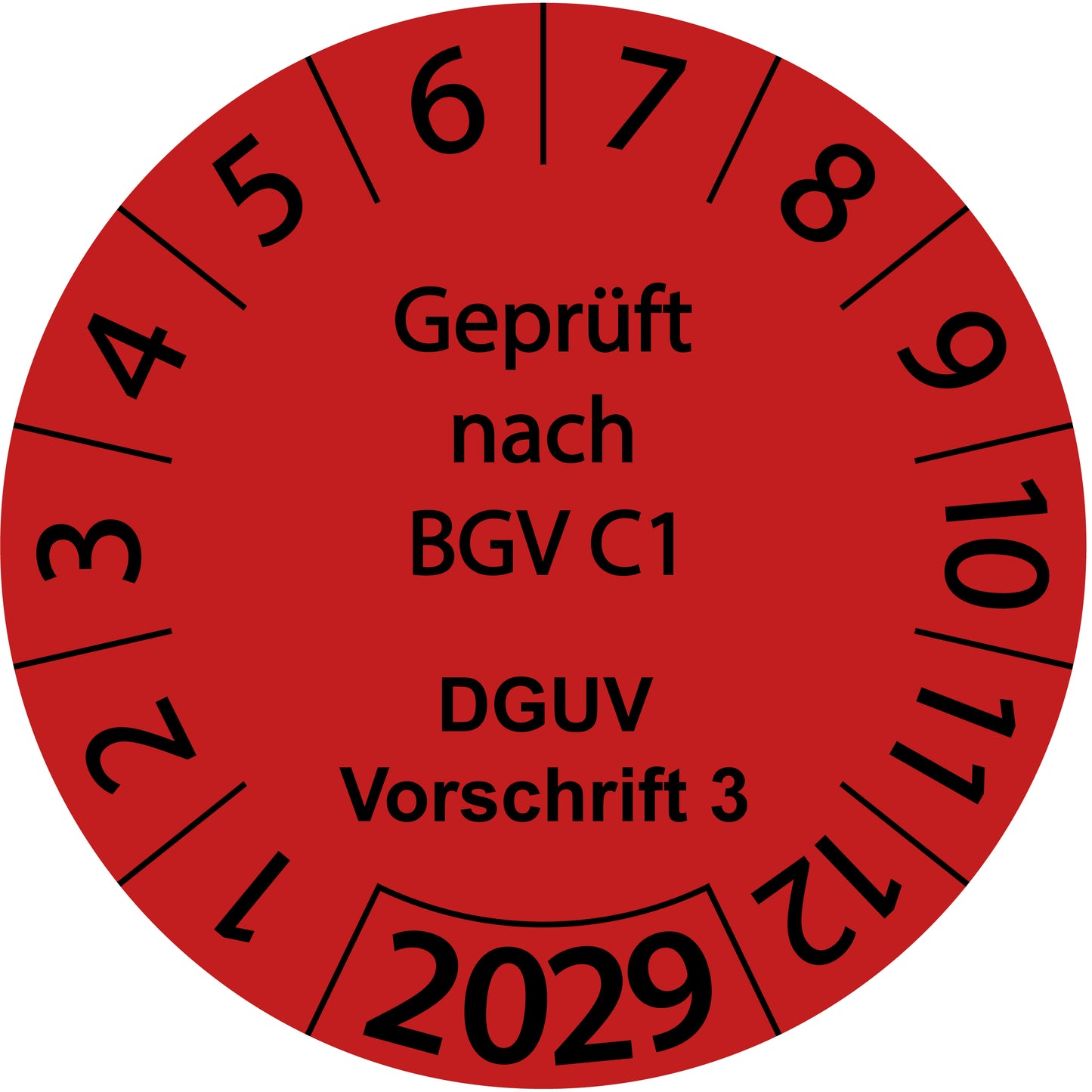 Einjahresprüfetiketten, Geprüft nach BGV C1, DGUV Vorschrift 3, Startjahr: 2029 aus Papier oder Plastik