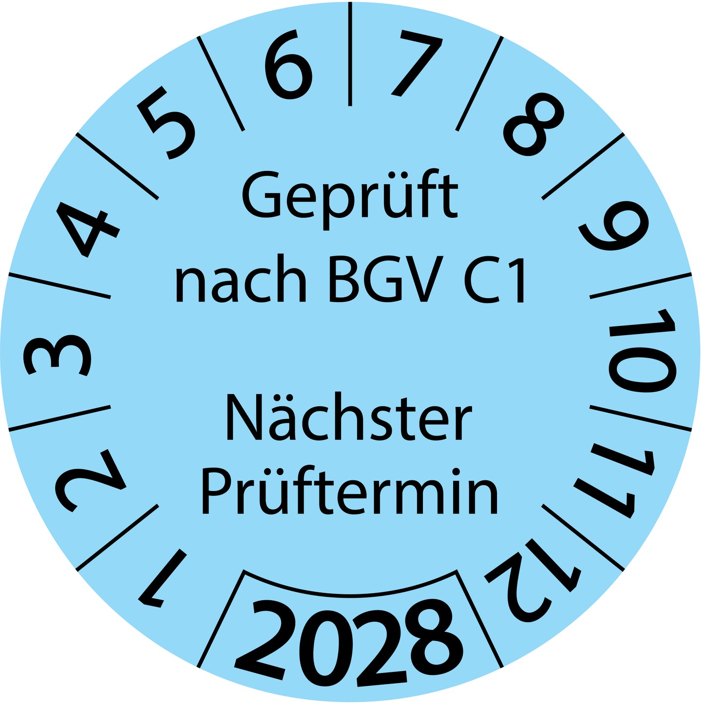 Einjahresprüfetiketten, Geprüft nach BGV C1, Nächster Prüftermin, Startjahr: 2028 aus Papier oder Plastik