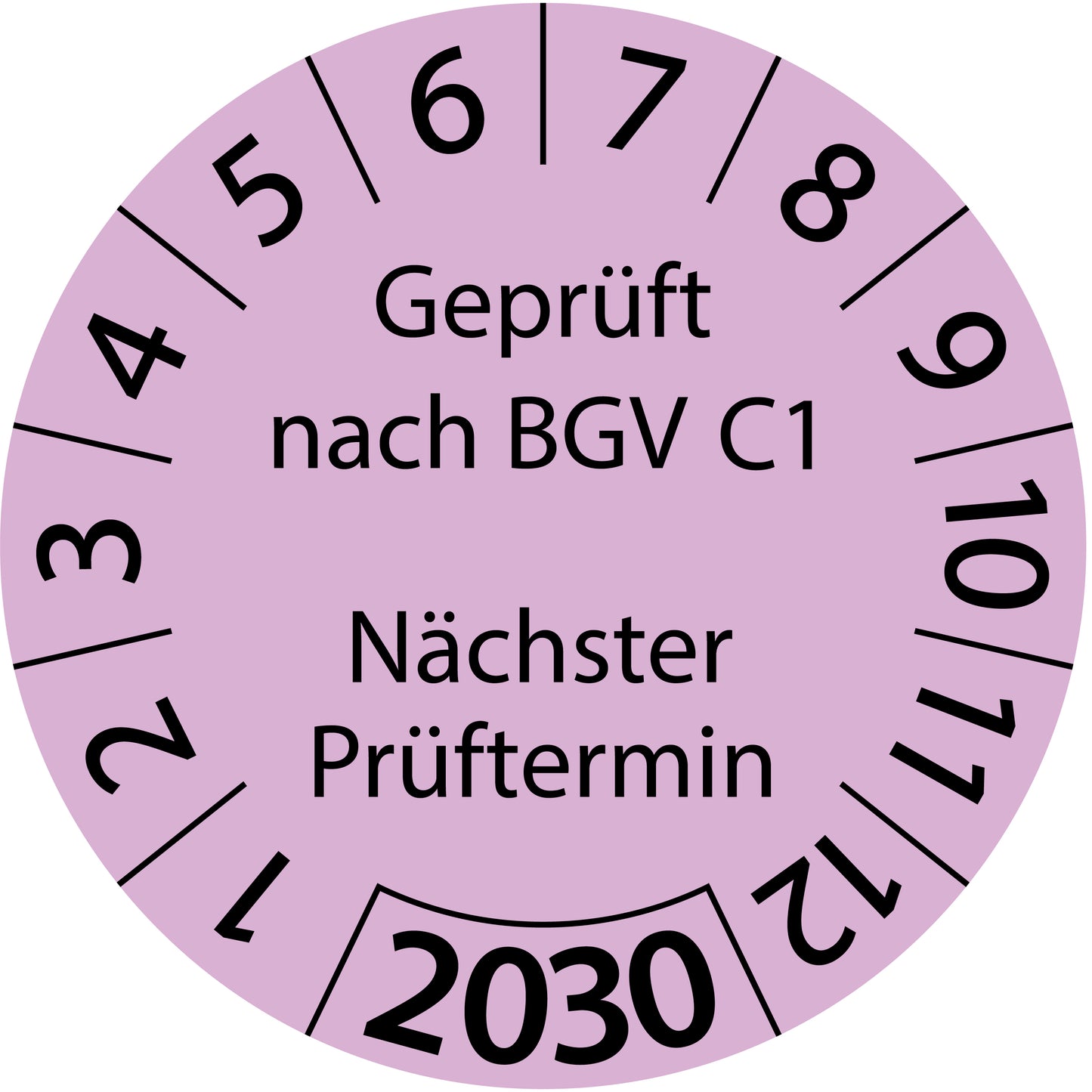 Einjahresprüfetiketten, Geprüft nach BGV C1, Nächster Prüftermin, Startjahr: 2030 aus Papier oder Plastik