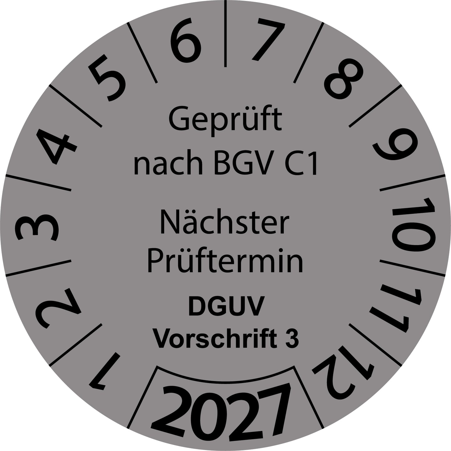 Einjahresprüfetiketten, Geprüft nach BGV C1, Nächster Prüftermin, DGUV Vorschrift 3, Startjahr: 2027 aus Papier oder Plastik